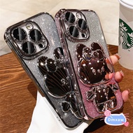 3D Plating Folding Rabbit Mirror Bracket Case For Vivo Y28s X100 X90 X80 Pro Plus X70 X60 X27 X23 X2