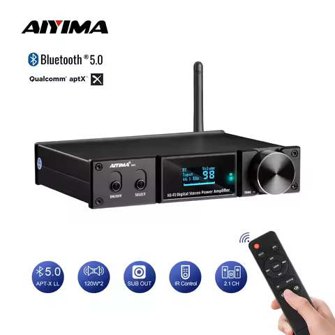 AIYIMA D05 Bluetooth 5.0 Power Amplifier 120Wx2 Sound Amplificador Subwoofer Amplifier USB DAC OLED 
