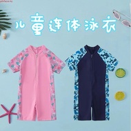 10-37KG Kids Swimwear Fashion Print Short Sve One-pieces Swimsuit for Boy Girls Front Zipper Swimmin
