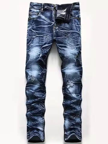 2025 Spring/Autumn Men's Jeans Stretch Multi Craft Denim Small Leg Pants Blue Green Slimming Men's W