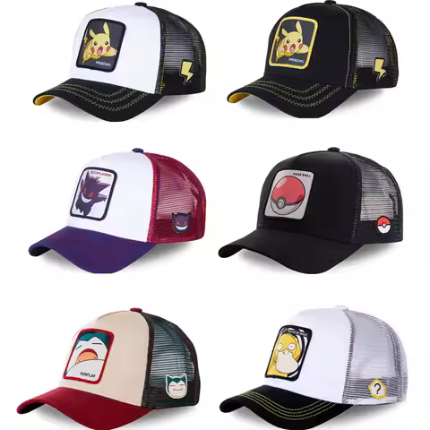 Pokemon Squirtle Pikachu Psyduck Gengar Embroidery Summer Baseball Cap Anime Hip Hop Fashion Adjusta