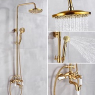 Polished Gold Brass Bathroom Shower Faucet Set Shower Fixture 8 Inch Rainfall Shower Head Handheld Shower Double Handle Bathtub Spout Mixer Tap ZD3103