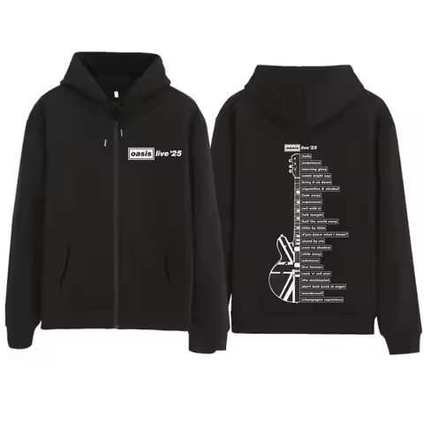 Rock Band O-Oasis Live 25 Tour Vintage Zipper Hoodie Men Women Vintage Jacket Casual Oversized Loose