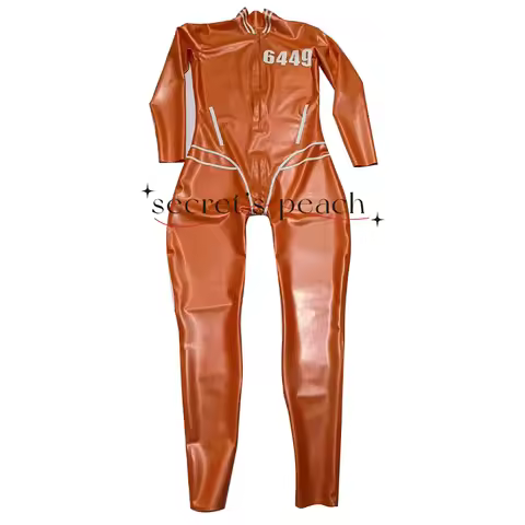 Latex Cosplay Bodysuit Zentai With Front Zipper Man Latex Catsuit Metallic Orange Customizable size 