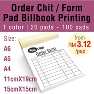 A6, A5, A4, 15cm X 15cm Normal Paper Custom made Bill Book Printing Restaurant Order chit Sheet form