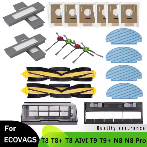 Accessories For ECOVACS Deebot T8 T8+ T8 AIVI T9 T9+ N8 N8 Pro Main brush,Side brush,Dust Bag,Hepa F