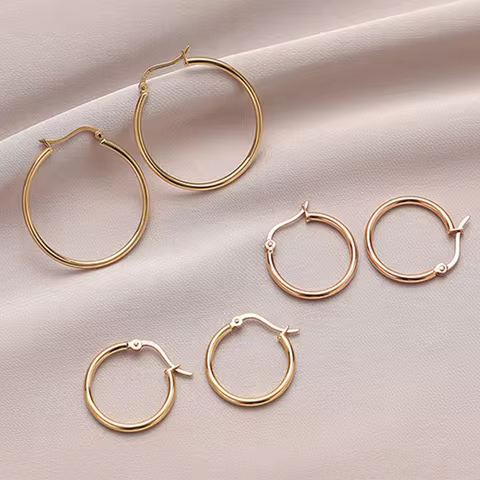 Real 18K Gold Earrings for Women Pure Au750 Simple Hoop Earrings Design Fashion Fine Jewelry Gift EA