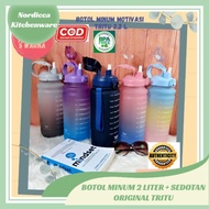 Botol Minum Motivasi Tritu 2.2 &amp; 1.1 Liter Bpa Free With Straw |