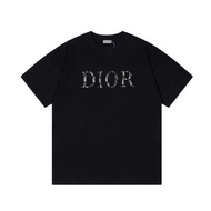 NEW_DIOR CD Pure Cotton New Casual Short-sleeved Men's And Women's Letter Trendy Brand Loose Round Neck Summer Couple T-shirt