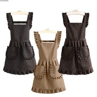ZHAOX55OI Lace Aprons, Cross Back Waterproof Cooking Aprons, Lovely Cute Korean Style Cotton Art Pai