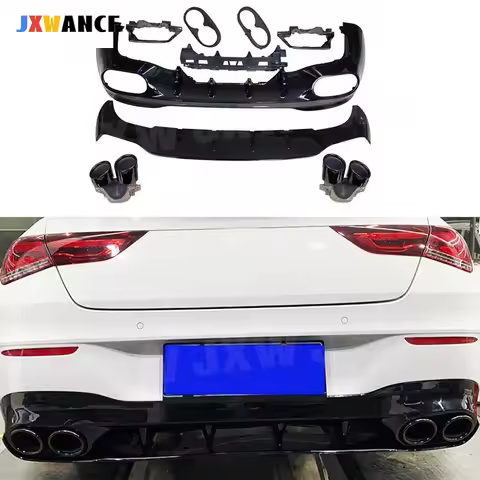 JXWANCF PP Car Rear Diffuser Bumper Lip Spoiler With Exhaust For Benz W118 C118 CLA180 CLA200 CLA250