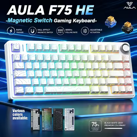 AULA F75 HE 75% Gaming Mechanical Keyboard Magnetic Switch 80 Keycaps 8K Polling Rate Tri-mode RGB H