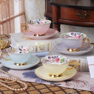 [Hot On Sale] 1Piece Bone China Coffee Cups &amp;Saucer Set Exquisite Gold Rim Tea Water Cups Beautiful Flower Teacup Ceramic Kitchen Accessories