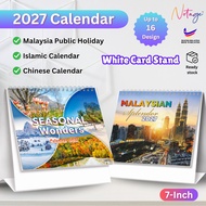 2027 Table Calendar White Stand | Simple Flip Desk Calendar | Malaysia Public Holiday | Aesthetic Ka