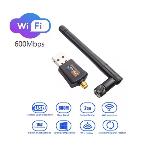 600Mbps Dual Band USB wifi Adapter AC600 2.4GHz 5GHz WiFi with Antenna PC Mini Computer Network Card