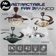 FANCO Retractable Ceiling Fan 42 Inches DC Motor with 3 Color LED Light (PART C)