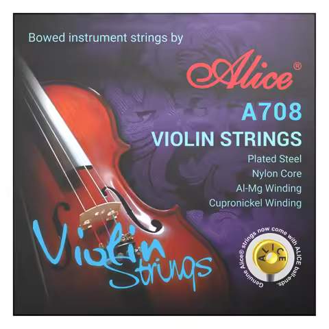 Alice A708 Violin Strings A FULL Set Plated Steel Nylon Core Al-Mg Winding Cupronickel Alloy Wound f