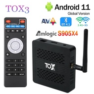 Original tox3 TV Amlogic s905x4 android11 4GB RAM 32GB ROM BT AV1 1000m Lan 2t2r WiFi 2.4G & 5G HDR 