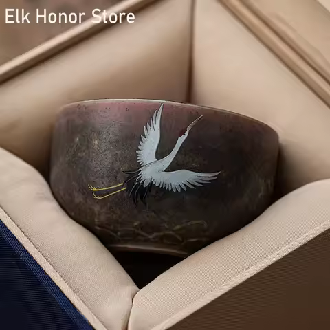 85ml Coarse Pottery Kiln Fambe Ceramic Teacup Retro Colorful Vitalmine Master Cup Crane Art Tea Bowl