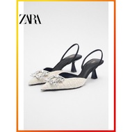 ZARA Spring New Women's Shoes White Brightly Decorated Open Heel Muller Shoes 2253010 001