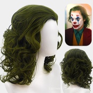 Rambut palsu anime badut Arthur Fleck, rambut pendek keriting hijau campuran, rambut palsu Halloween