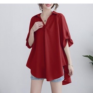 Blouse plus size Womens Korean Version Slimmer Look Narrow Waist Temperament a-Line Shirt French Tem