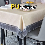 PU Leather Waterproof Oilproof Table Cloth Exquisite Tassels Tablecloth Long Square Desk Dining Stud