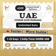 (UAE)Dubai eSIM 1-25 Days High Speed Unlimited Data | United Arab Emirates eSIM | Instant Delivery |