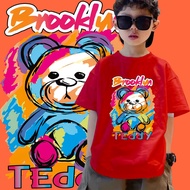 เสื้อยืดเด็ก Teddy Bear และไม่จำเป็นต้องรีด ผ้าฝ้ายนุ่มสบาย ขนาดเด็ก 09