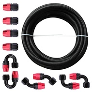 16FT 6AN Fuel Line Kit Nylon Braided Fuel Line Hose Fitting Kit CPE Black Red