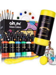 14/26 Colors Stain Glass Paint Set With 6 Paint Brushes & 1 Palette, 30ml/1.01oz Tube Glass Colour P
