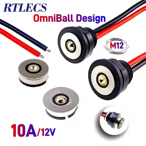 Magnetic Circular PogoPin Connector 10A Male Female Metal Spring Loaded 1 Pin DC Power Charger 16AWG