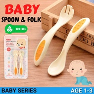 Food Grade Baby Spoon and Folk set Baby Feeding Learning Spoon and Fork Set Sudu Baby Sudu Makan Bayi 宝宝餐具 婴儿餐具 宝宝汤匙婴儿