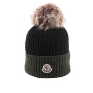 Moncler 毛球Logo 喀什米爾及羊毛拼色毛帽（黑色/軍綠色） _廠商直送