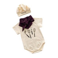 BLove Newborn Chefs Styles Photo Outfit 3  Cotton Set Includes Romper and Hat Scarf