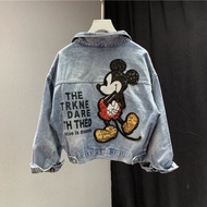[tifei] Disney Mickey Mouse Embroidered Denim Coat Youthful Woman Clothes Korean Stylish Hip Hop Top