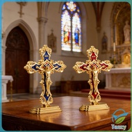 TZ Standing Crucifix Saint Benedict Metal Crucifix Cross Ornament Decoration Car and Office