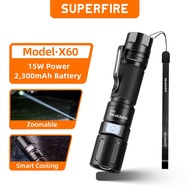 SUPERFIRE X60 15W Zoomable Lampu Suluh Powerful Flashlight Super Bright 900 Lumens Flash Light xhp90