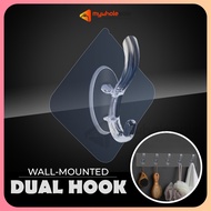 Hook Wall-Mounted Strong Adhesion Towel Kitchen Transparent Seamless Dual Hook