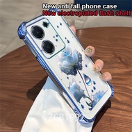 【 Hot Sale 】Case for Redmi 13c 14c 14R 5G phone case TPU crystal raindrop blue flower pattern four c