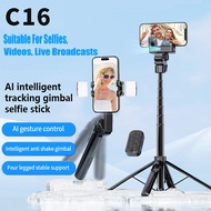C16 AI Gimbal Stabilizer Selfie Stick With Smart Tripod With LED Light and Bluetooth Remote, Extenda
