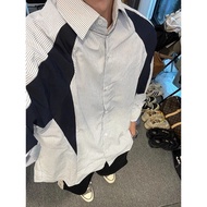 American Retro Color-Blocking Striped Shirt Men's Long-Sleeved Niche High-End Design Lapel Shirt Jac