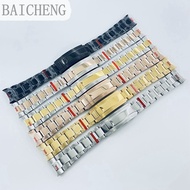 BAICHEGN  20mm 904L Solid Stainless Steel Watch Band Brushed Polished Bracelet Folding Buckle Glide 