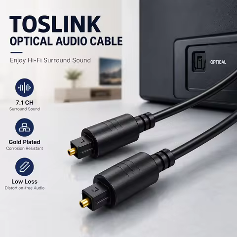 Toslink Digital Optical Audio Cable, SPDIF Optical Connector for Home Theater, Sound Bar, VD/CD Play
