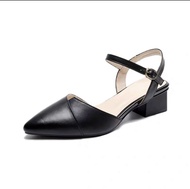 sandal nữ 5p gót vuông giày nữ cao gót mũi nhọn da mềm thiết kế khuyết mũi cực xinh