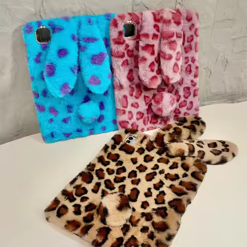 Plush Rabbit Leopard Case for iPad13" Pro11 2025 12.9 M2 M4 Case 10th 10.9 5th 6th 9.7 iPad 7 8 9 10