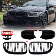 Gloss Black Kidney Grill + Side Mirror Caps for 11-13 BMW E92 E93 328i 335i LCI