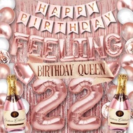 (SG SELLER) 22nd Birthday Decorations, 22nd Birthday Balloon, Rose Gold Birthday Decorations Set 22 