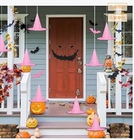 Whaline 47Pcs Halloween Witch Hats & 3D Bat Stickers with 328ft Hanging Rope