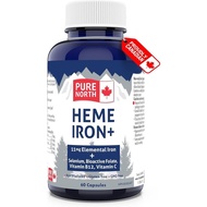 Pure North Naturals - Heme Iron Supplement, 60 Capsules 60-Day Supply - 11mg Elemental Iron + Seleni